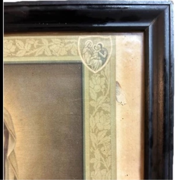 Antique Immaculate Heart of Mary Lithograph Christian Catholic 12x18 - Picture 4 of 6